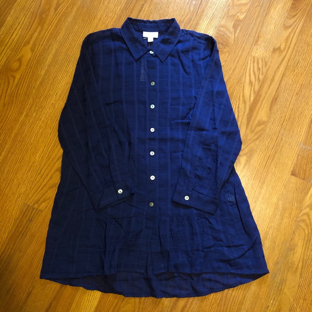 J. Jill Sheer Navy Blue Button Down Shirt XS NWT